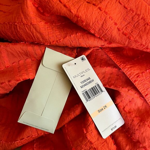 NWT Multiples Plus Size 2X Button-Front Tunic Shirt 3/4 Sleeves Textured Orange - Picture 3 of 10